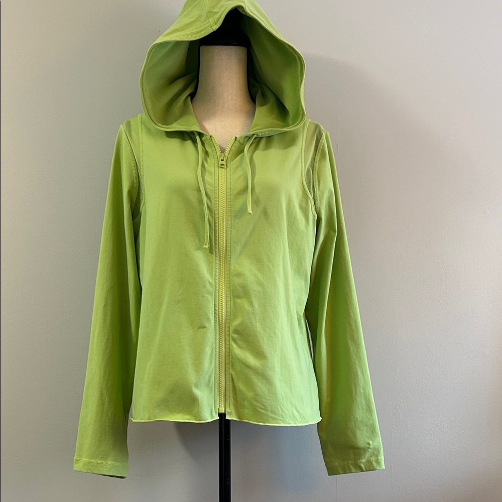 J. Jill Front Zip Athletic Knit Hoodie in Mint Green